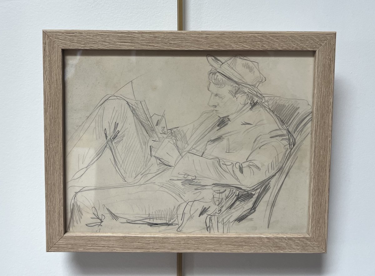 Paul Victor Mathey (1844–1929) Portrait Of His Son Jacques Writing, Drawing-photo-1