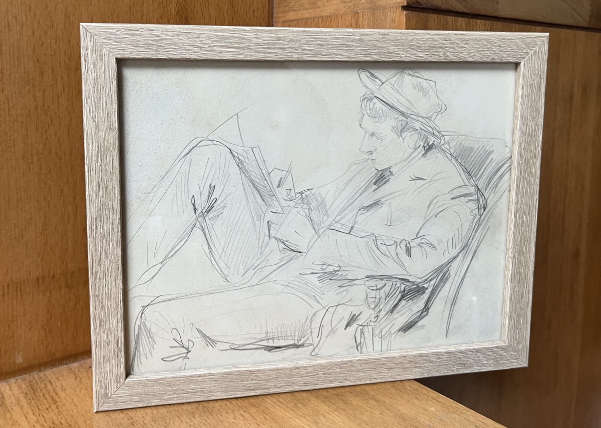 Paul Victor Mathey (1844–1929) Portrait Of His Son Jacques Writing, Drawing-photo-5