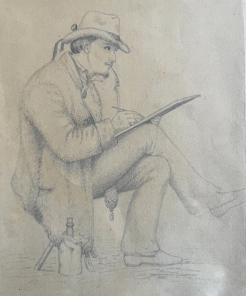 École romantique, Portrait d'un artiste au travail, dessin-photo-3