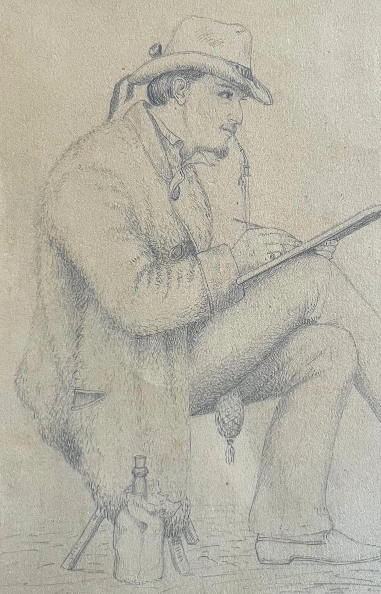 École romantique, Portrait d'un artiste au travail, dessin-photo-1