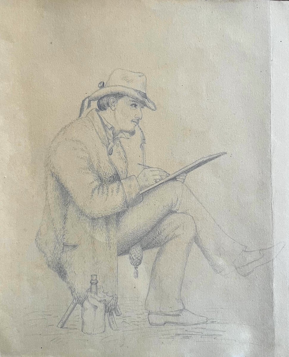École romantique, Portrait d'un artiste au travail, dessin