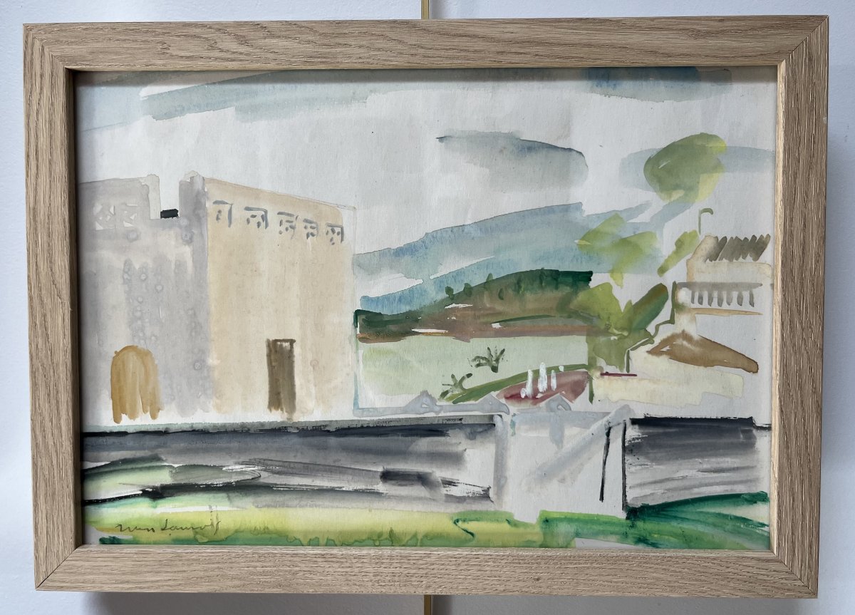 Jean Launois (1898–1942) North African Landscape, Signed Watercolor-photo-2