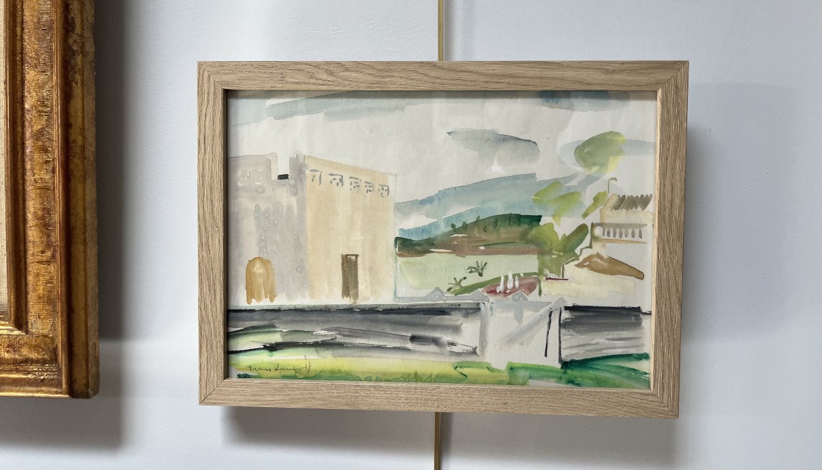 Jean Launois (1898–1942) North African Landscape, Signed Watercolor-photo-3