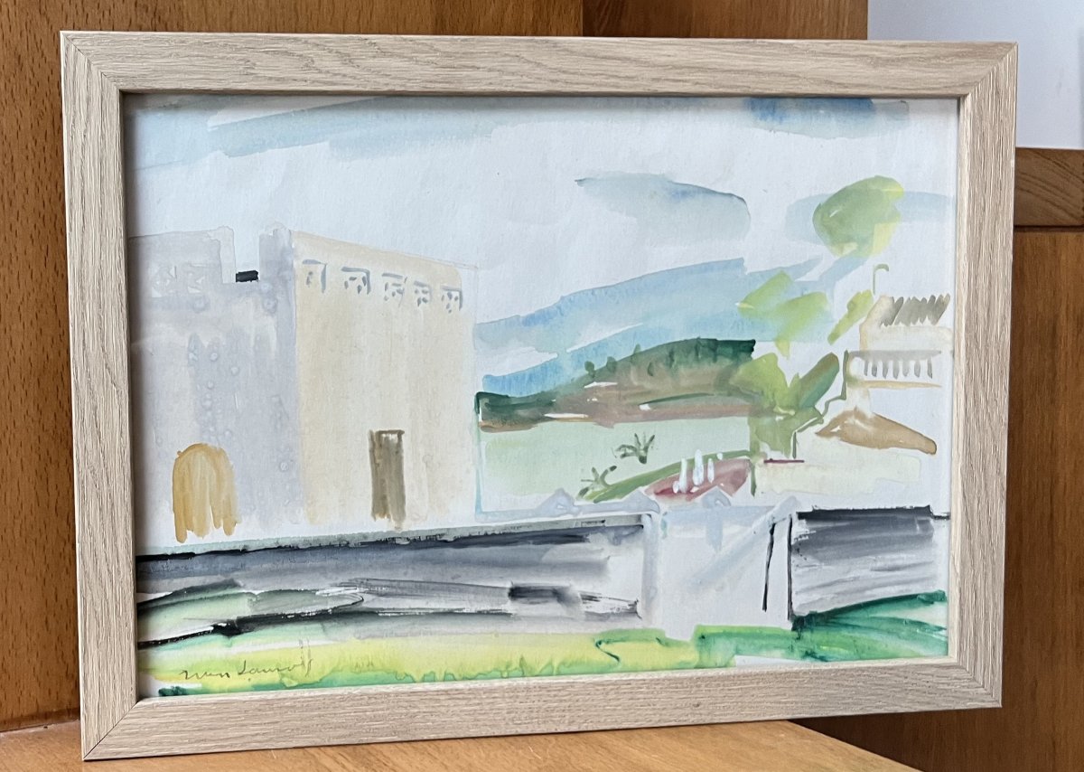 Jean Launois (1898–1942) North African Landscape, Signed Watercolor-photo-5