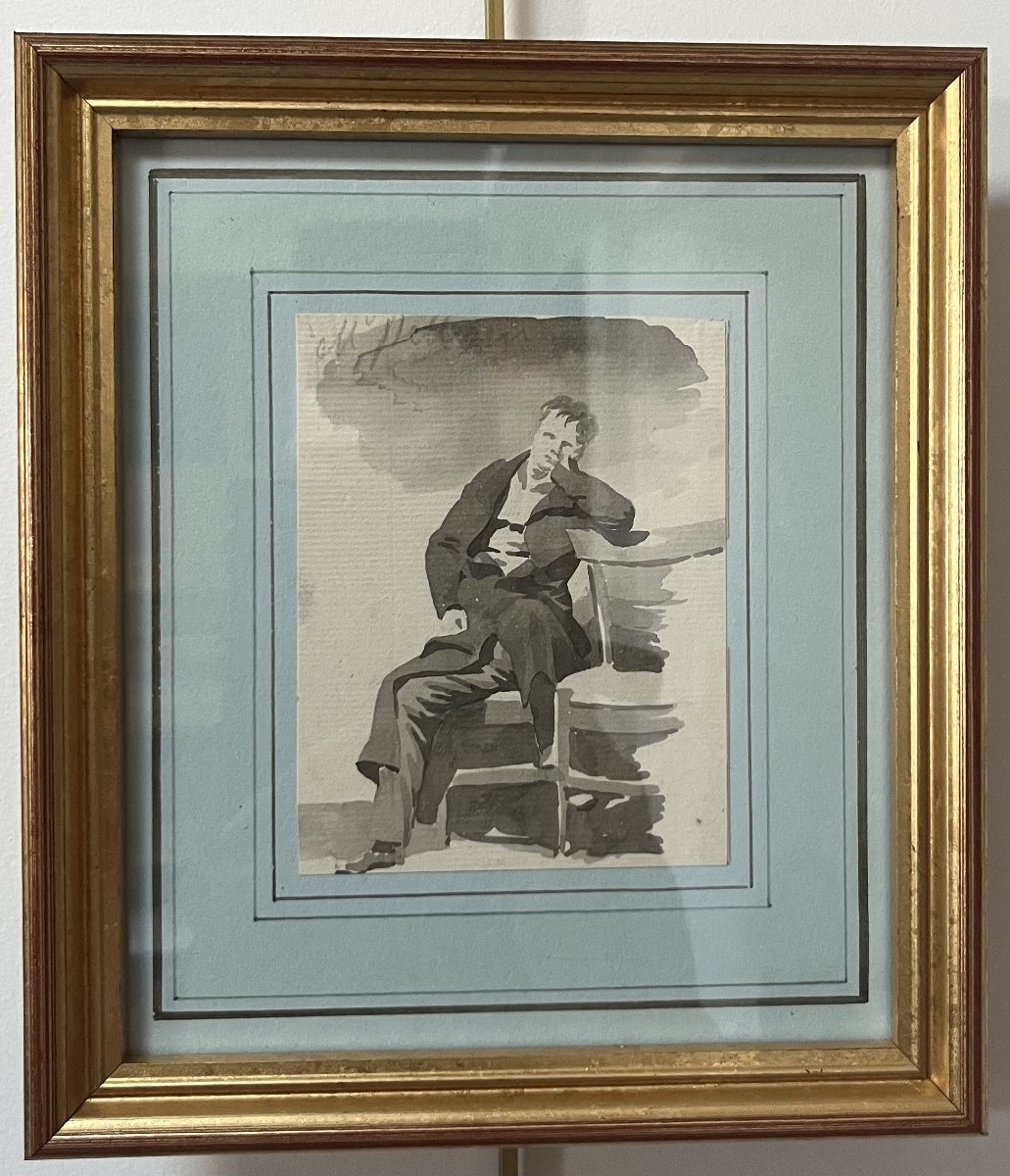 Camille Chenou-Levesque (1818-1886)  Portrait d'un homme accoudé, dessin-photo-2