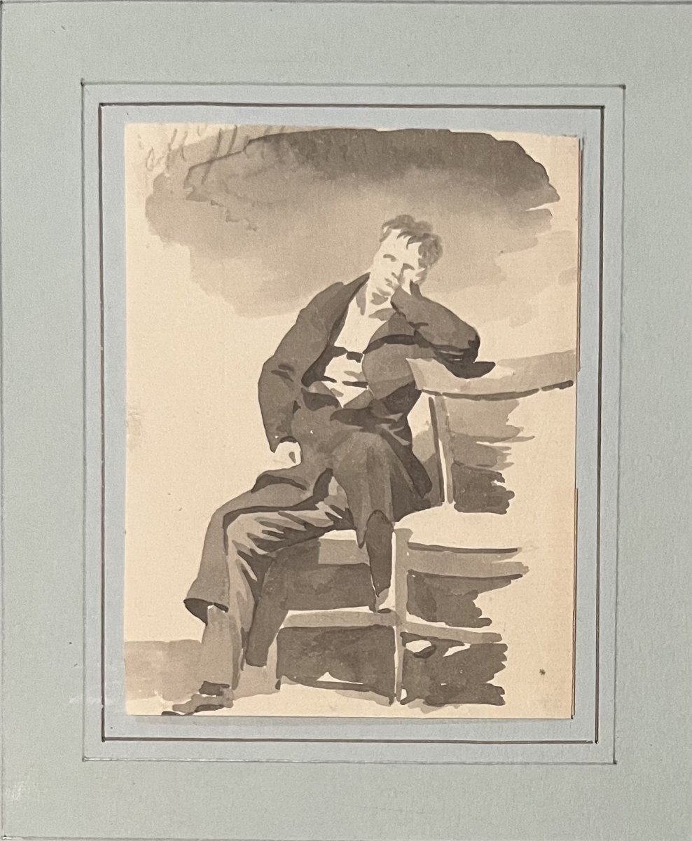 Camille Chenou-Levesque (1818-1886)  Portrait d'un homme accoudé, dessin-photo-3