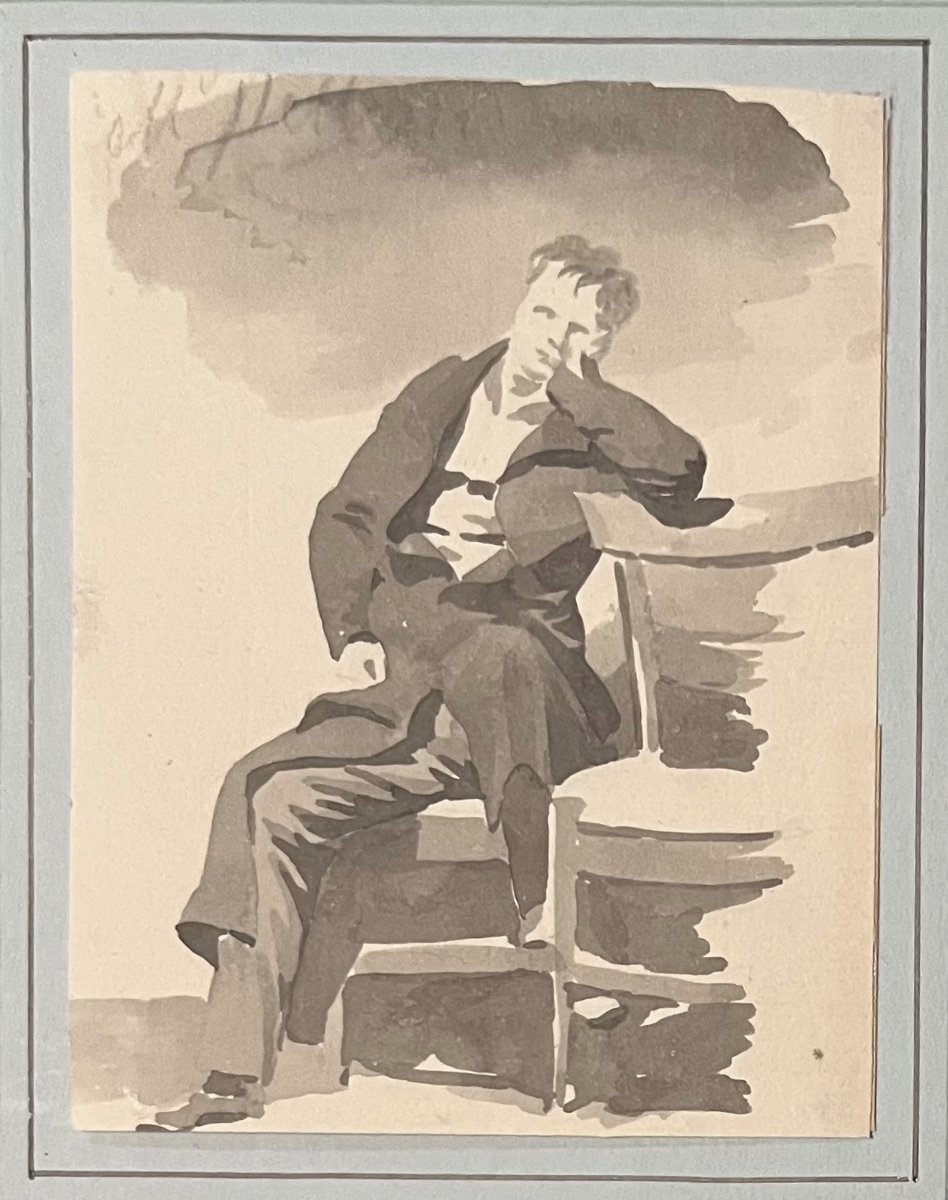 Camille Chenou-Levesque (1818-1886)  Portrait d'un homme accoudé, dessin-photo-4