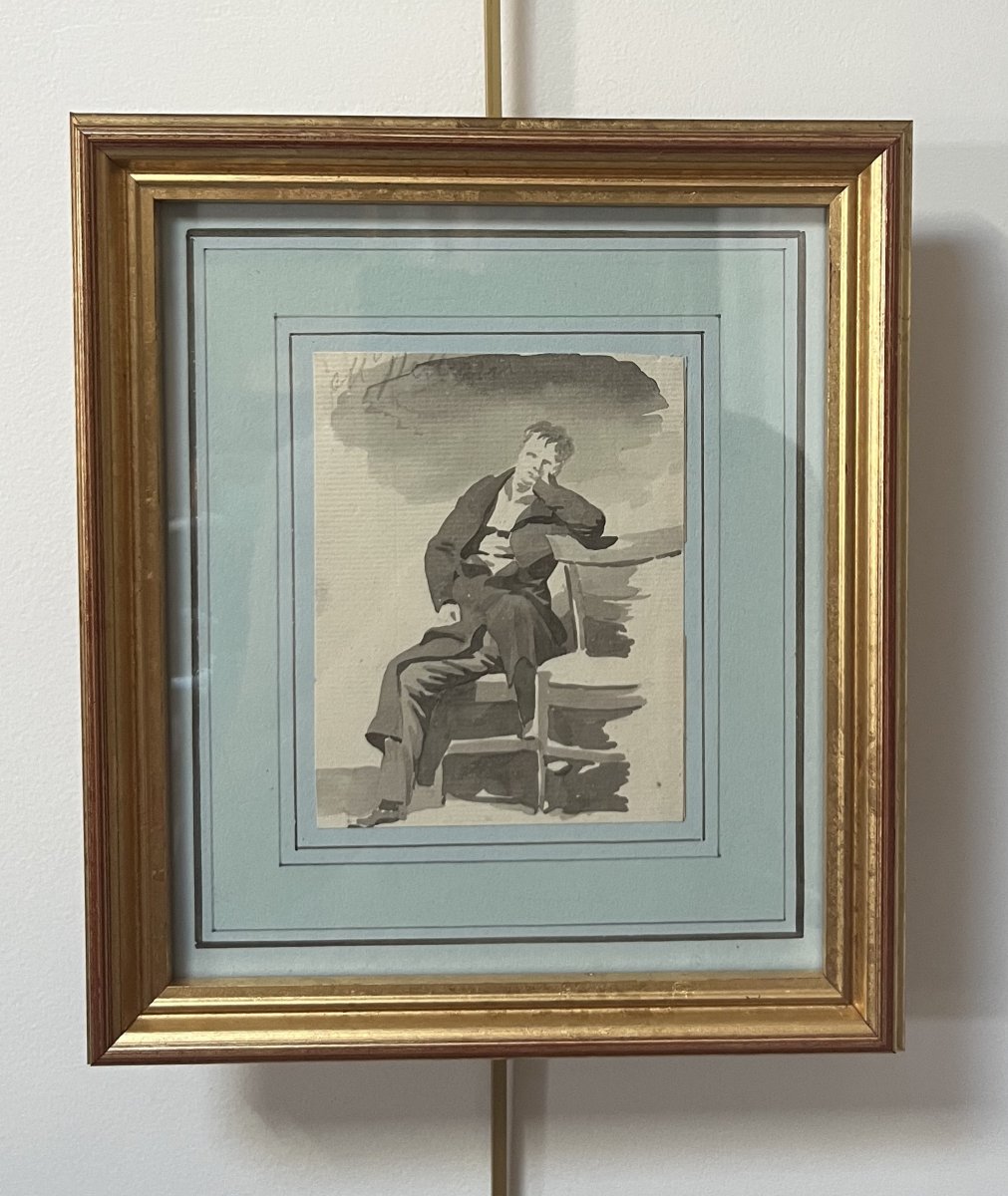 Camille Chenou-Levesque (1818-1886)  Portrait d'un homme accoudé, dessin-photo-1