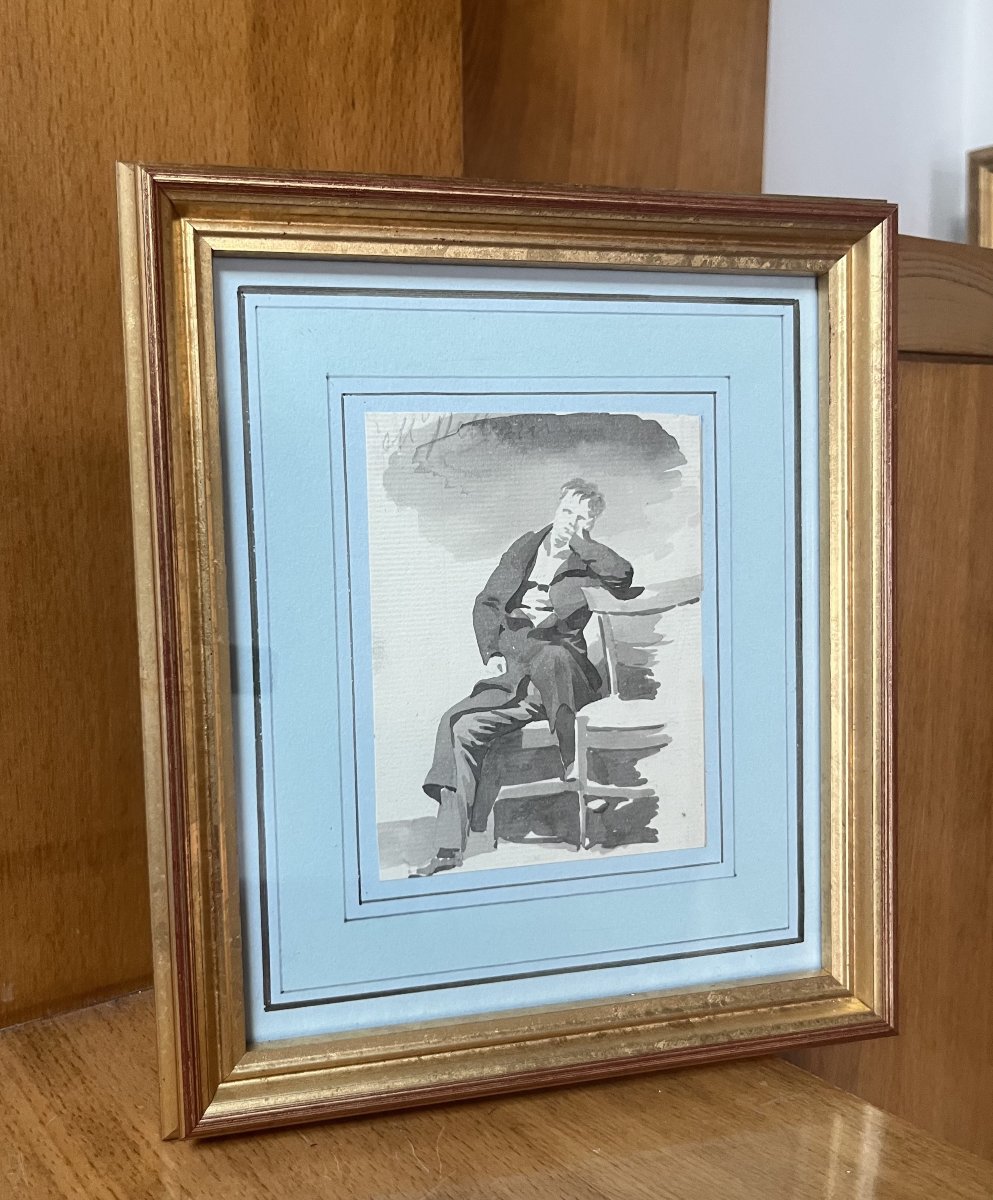 Camille Chenou-Levesque (1818-1886)  Portrait d'un homme accoudé, dessin-photo-3