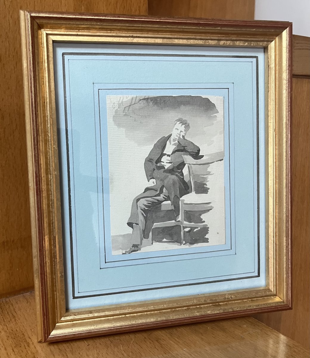 Camille Chenou-Levesque (1818-1886)  Portrait d'un homme accoudé, dessin-photo-4