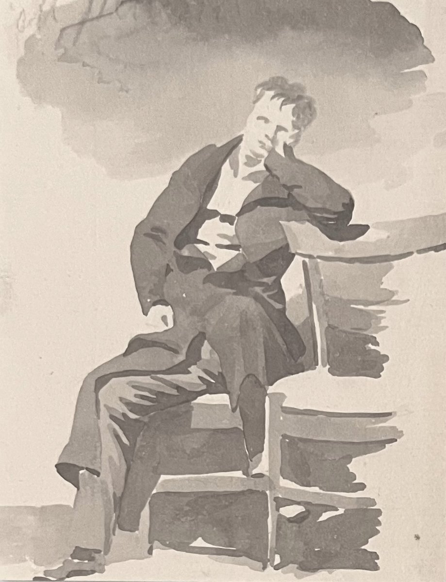 Camille Chenou-Levesque (1818-1886)  Portrait d'un homme accoudé, dessin