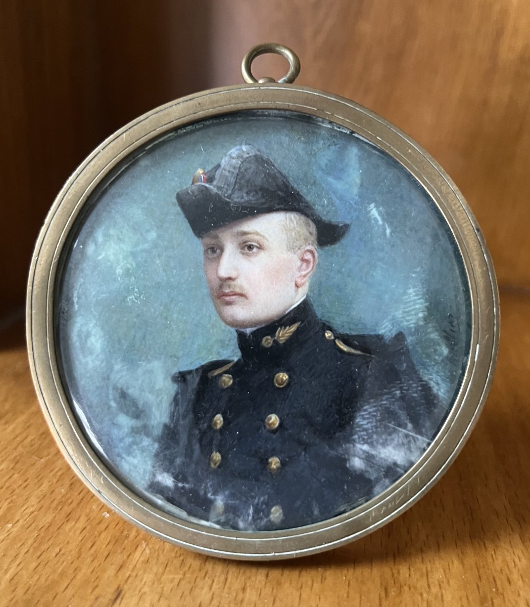 Portrait Miniature Of A Polytechnique Student, Gouache On Paper, Circa 1880–1910-photo-4