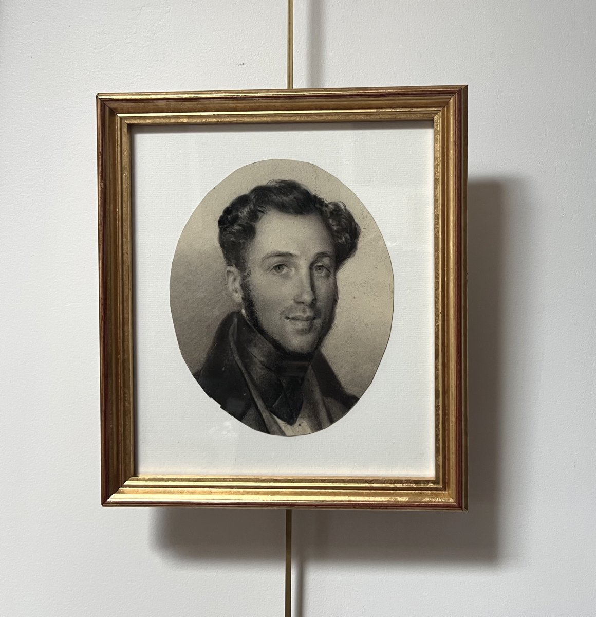 École romantique française, Portrait d'un jeune homme, fusain sur papier-photo-4