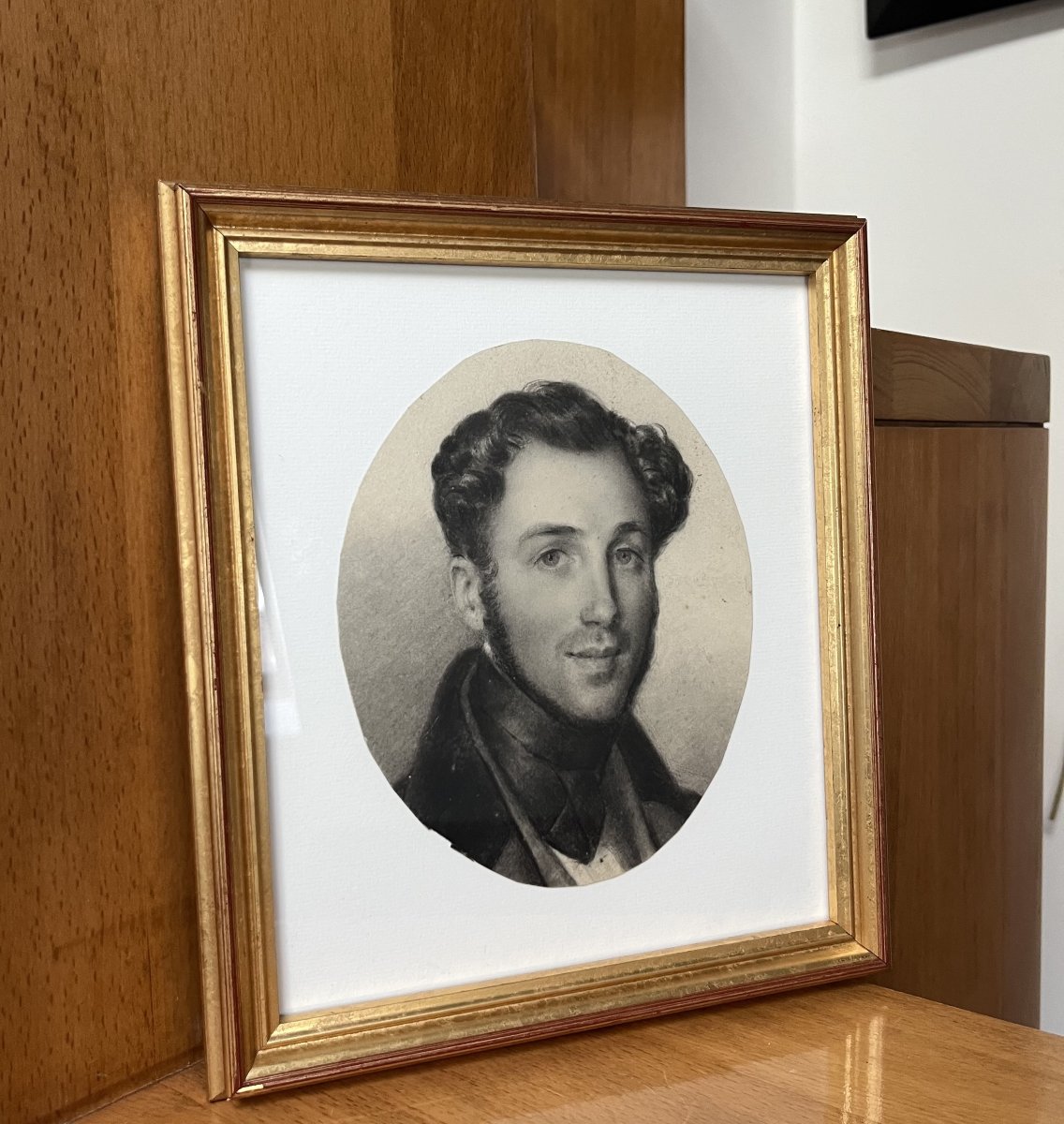 École romantique française, Portrait d'un jeune homme, fusain sur papier-photo-5