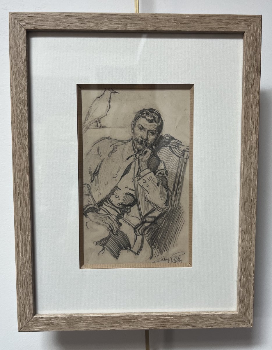 Alméry Lobel-riche (1877–1950) Portait Of A Gentleman, Signed Drawing-photo-2