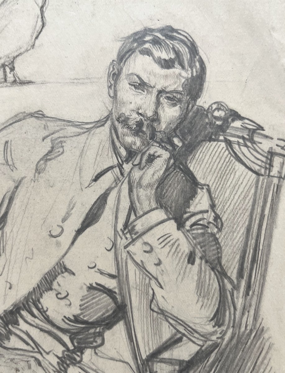 Alméry Lobel-riche (1877–1950) Portait Of A Gentleman, Signed Drawing-photo-1