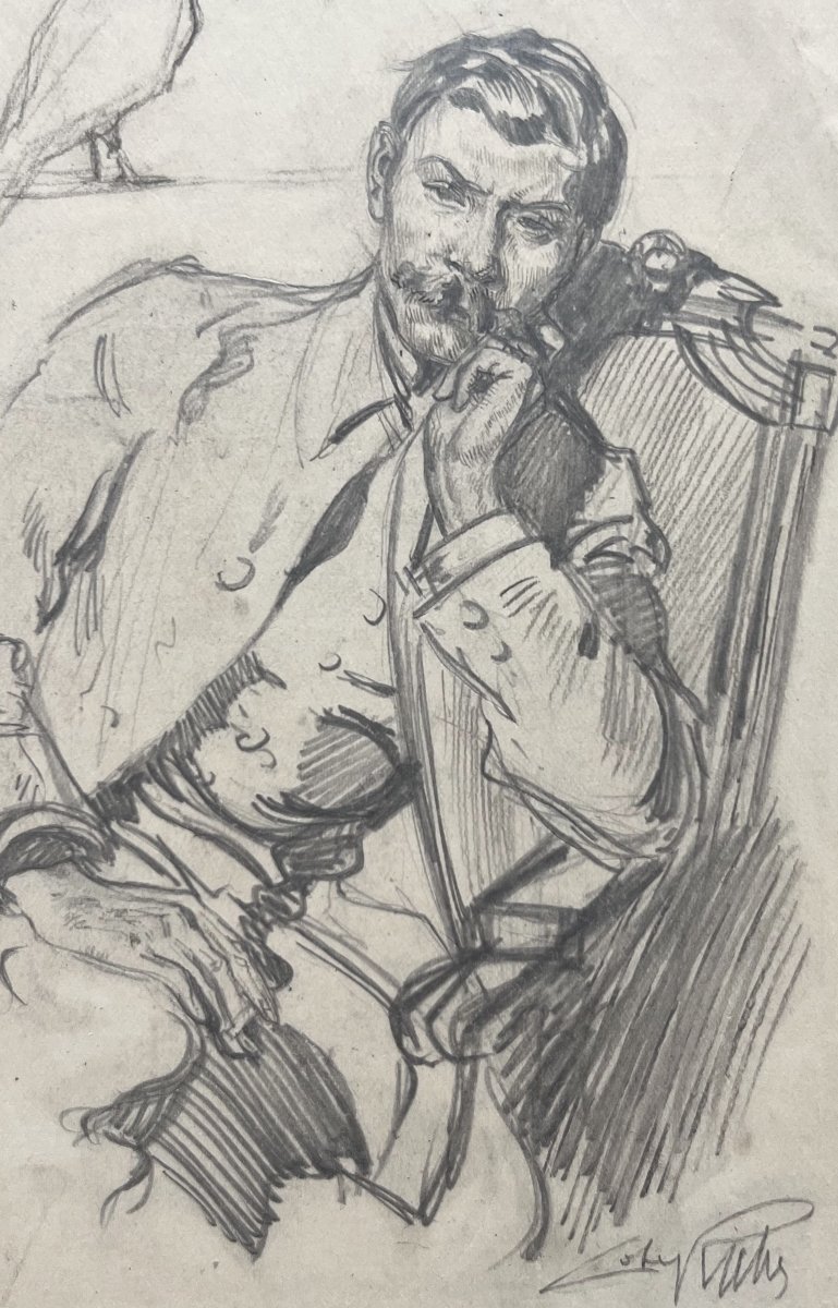 Alméry Lobel-riche (1877–1950) Portait Of A Gentleman, Signed Drawing-photo-4
