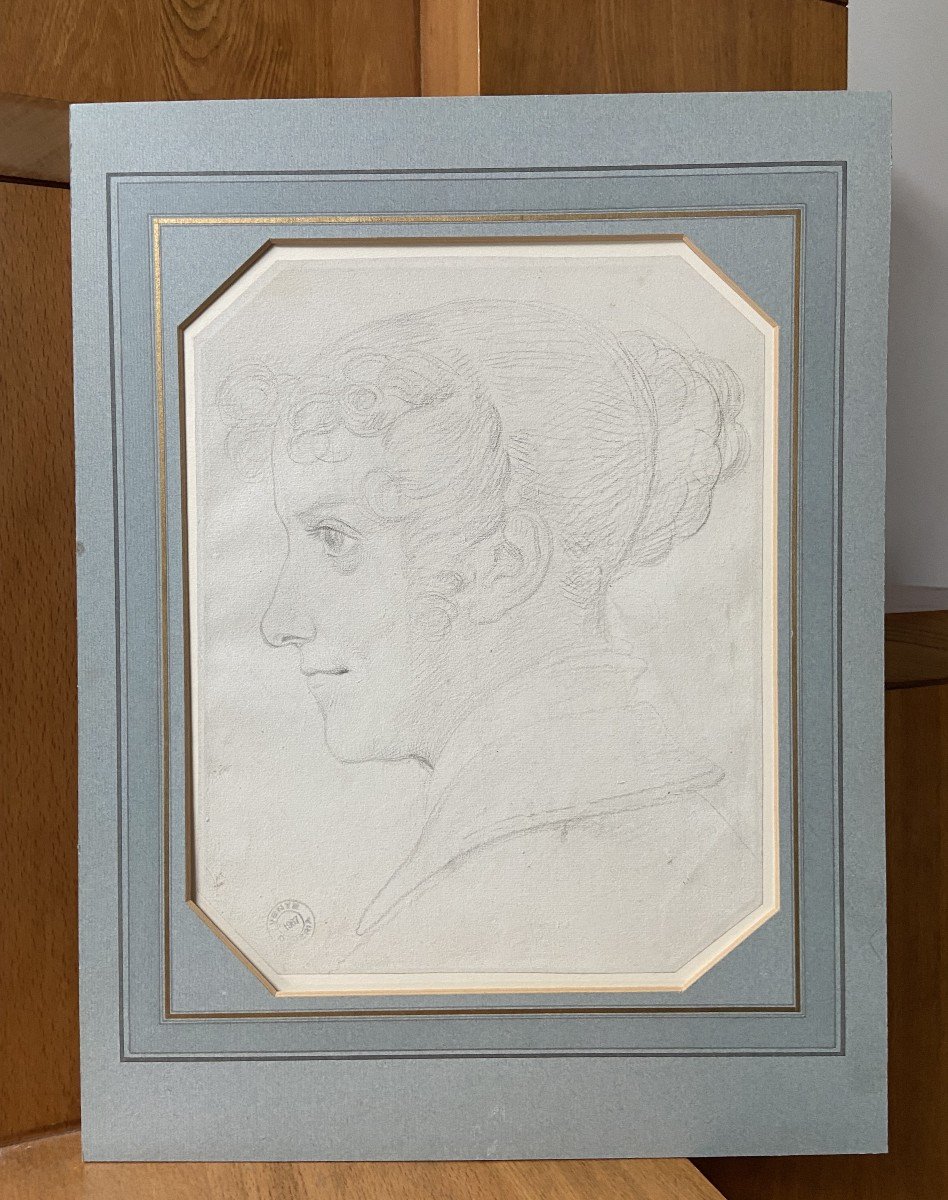 Achille Deveria (1800-1857)  A Young Woman Seen In Profile Black Chalk On Paper-photo-5
