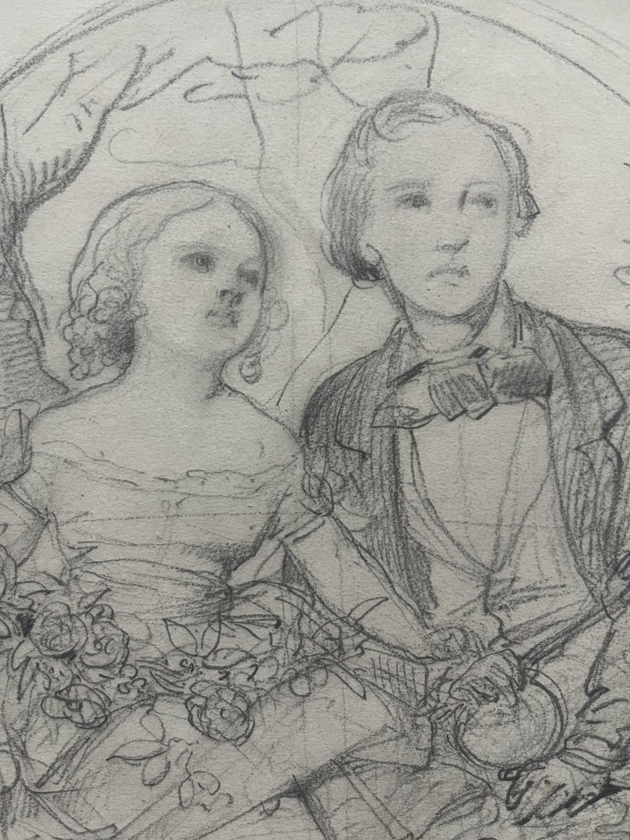 Eugène Devéria (1805-1865) Deux Enfants, étude -photo-3