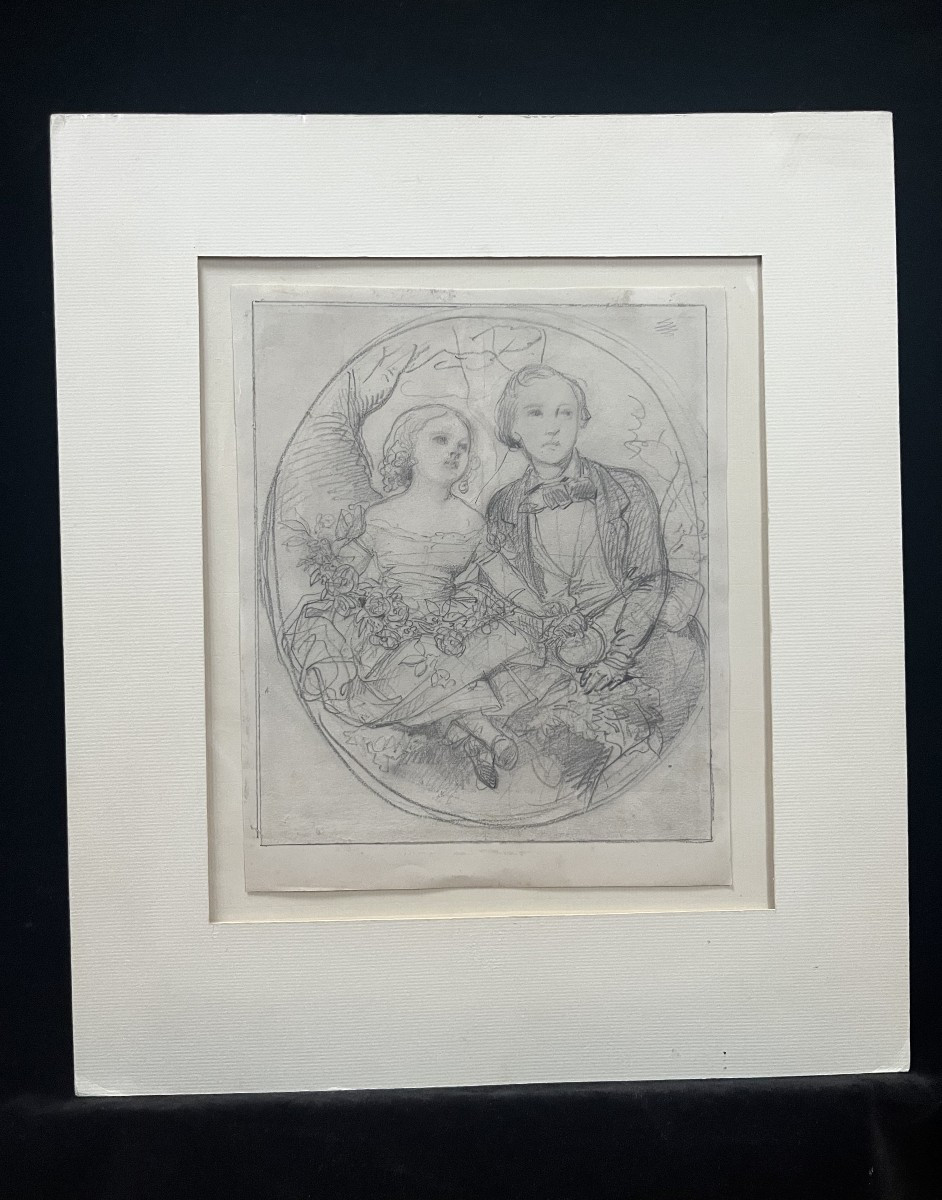 Eugène Devéria (1805-1865) Deux Enfants, étude -photo-1