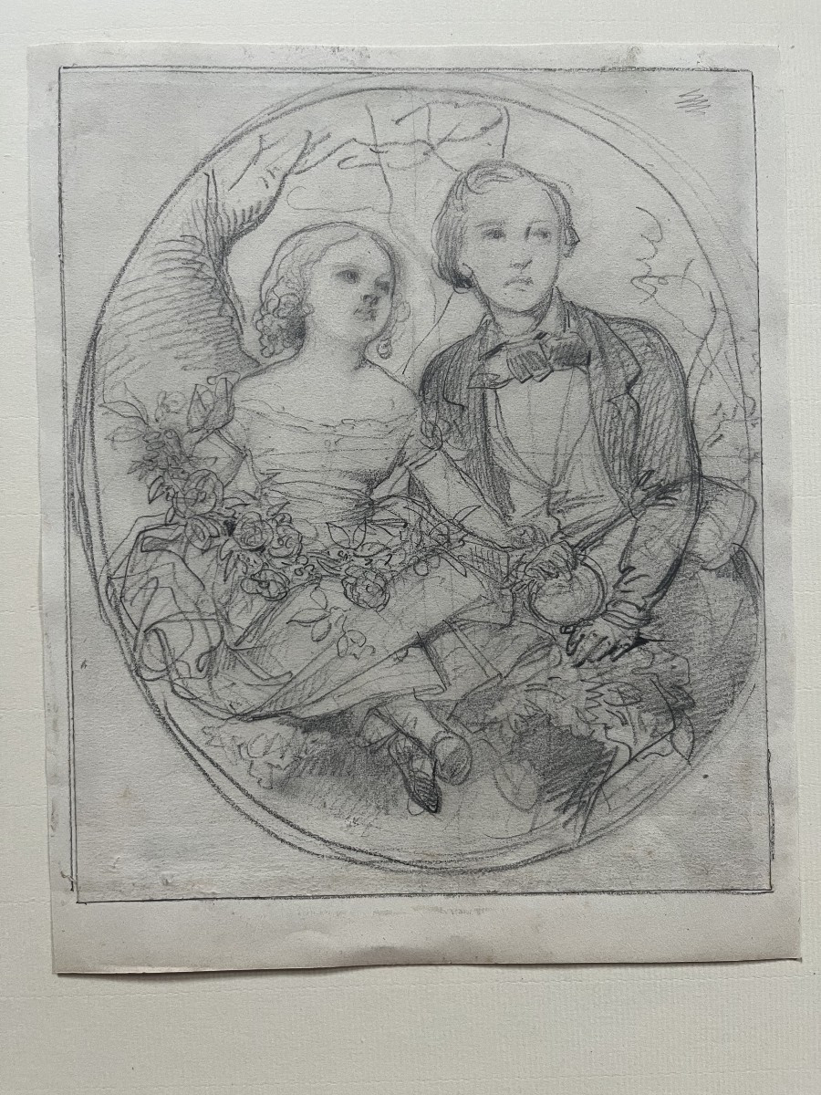 Eugène Devéria (1805-1865) Deux Enfants, étude -photo-5