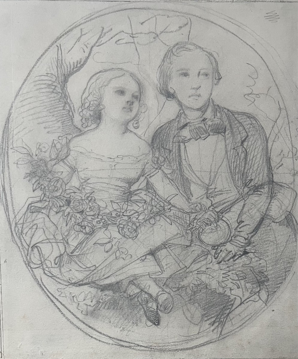 Eugène Devéria (1805-1865) Deux Enfants, étude