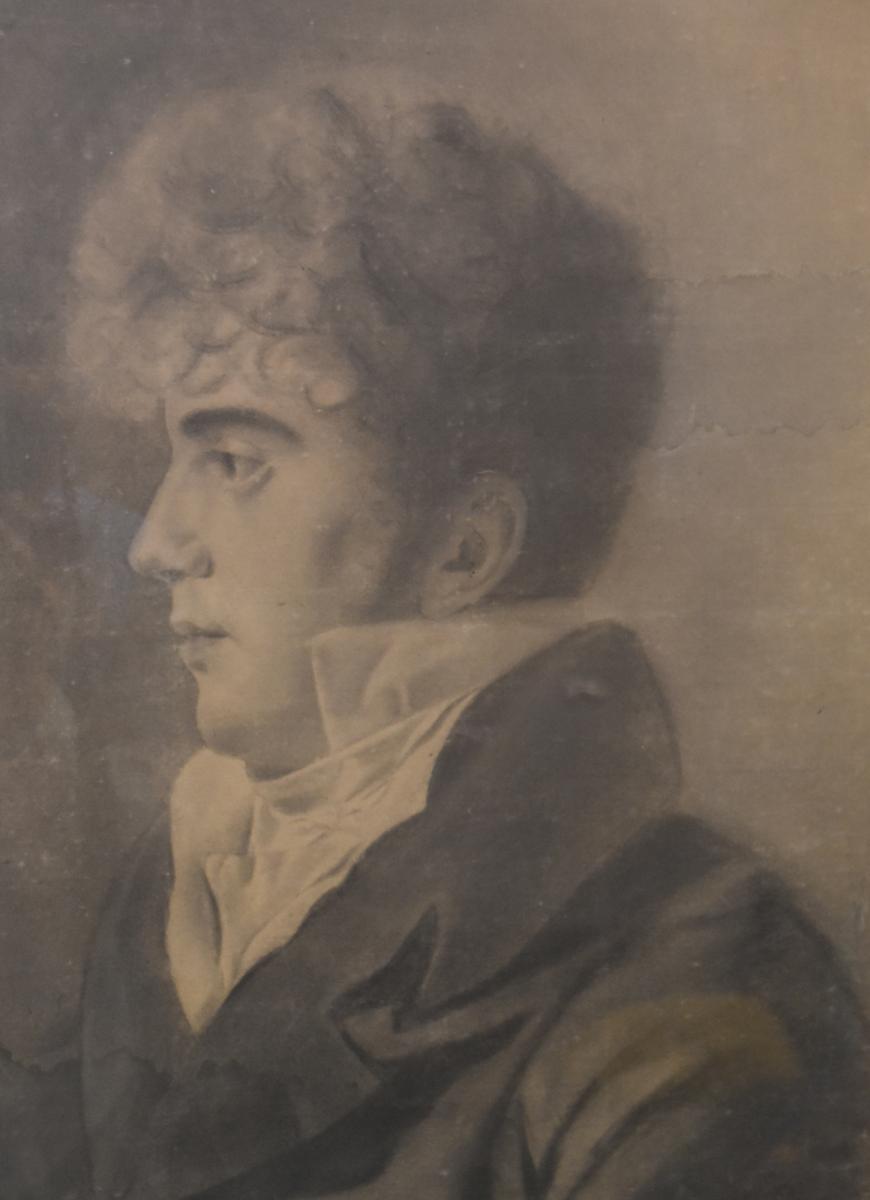 Ecole Française Vers 1830 Jeune Homme De Profil, Grand Dessin encadré