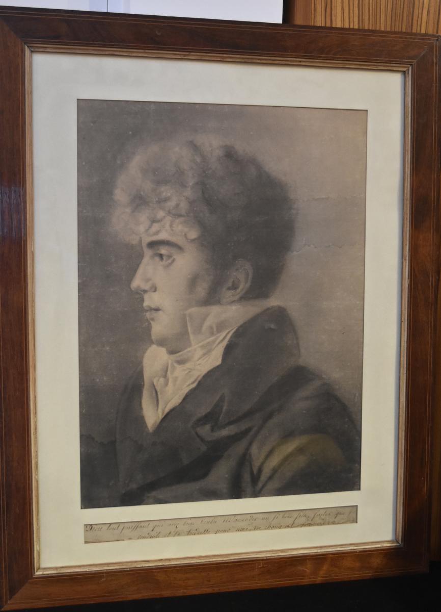 Ecole Française Vers 1830 Jeune Homme De Profil, Grand Dessin encadré-photo-2