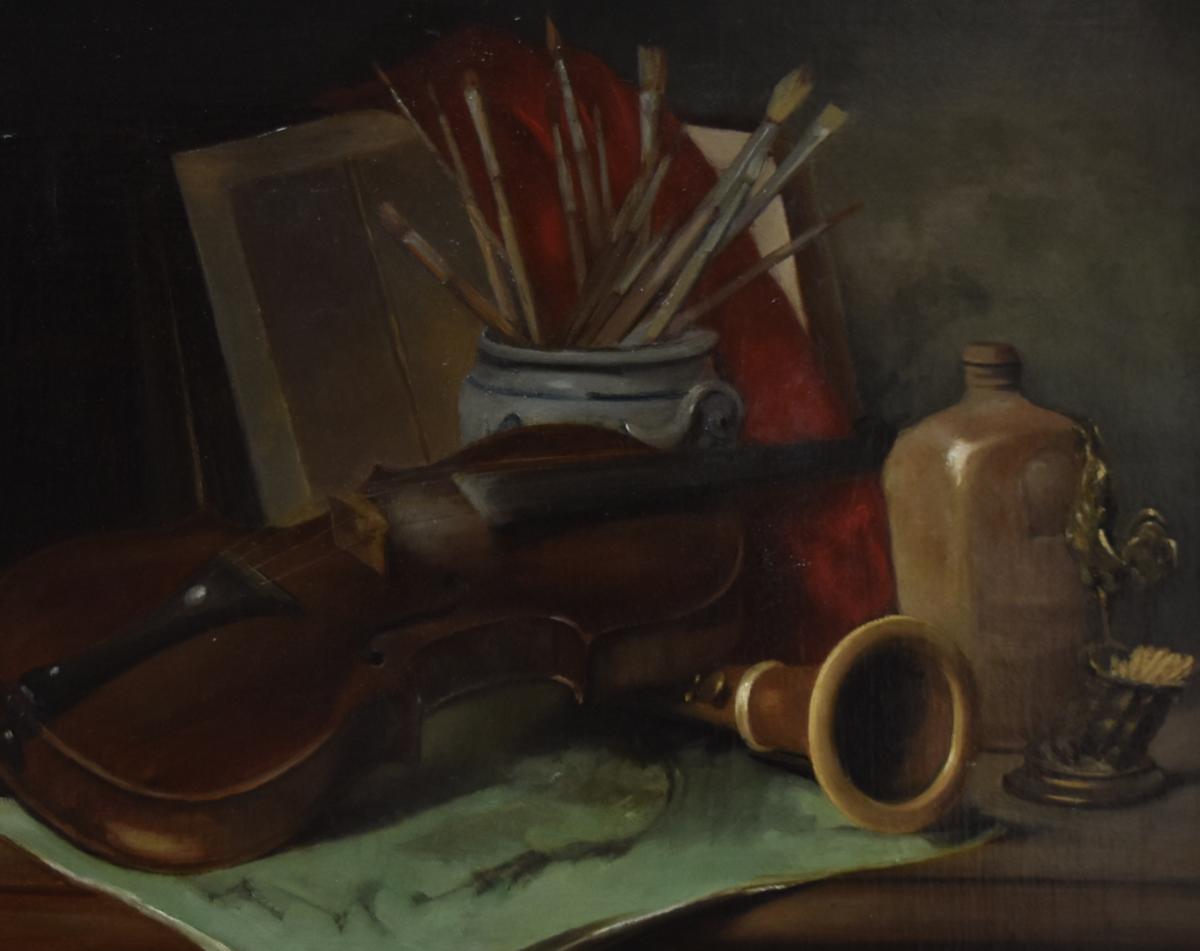 Edouard Detaille (1848-1912) Still Life With Musical Instruments, Oil On Canvas-photo-2