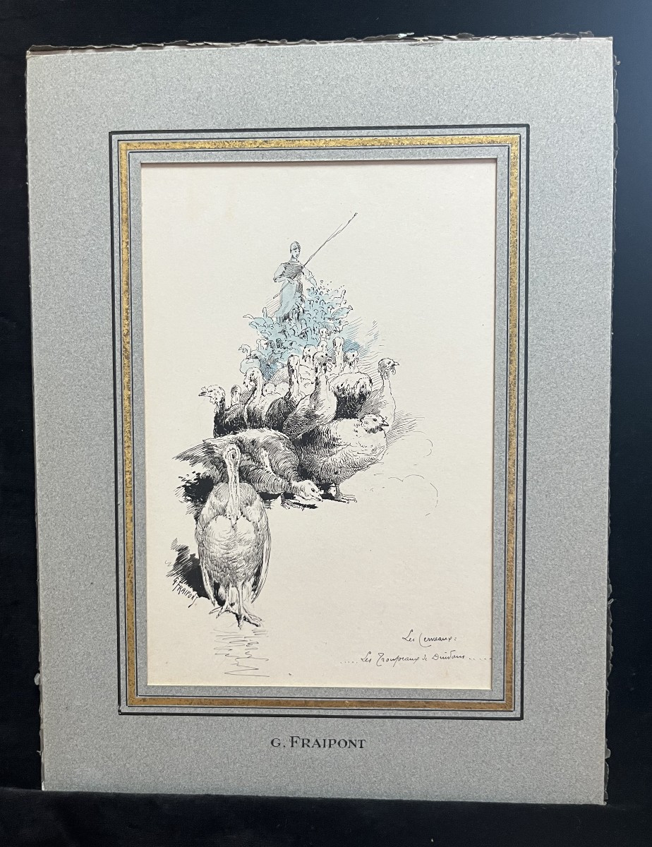 Gustave Fraipont (1849-1923) A Peasant Woman With Her Flock Of Turkeys, Drawing-photo-2