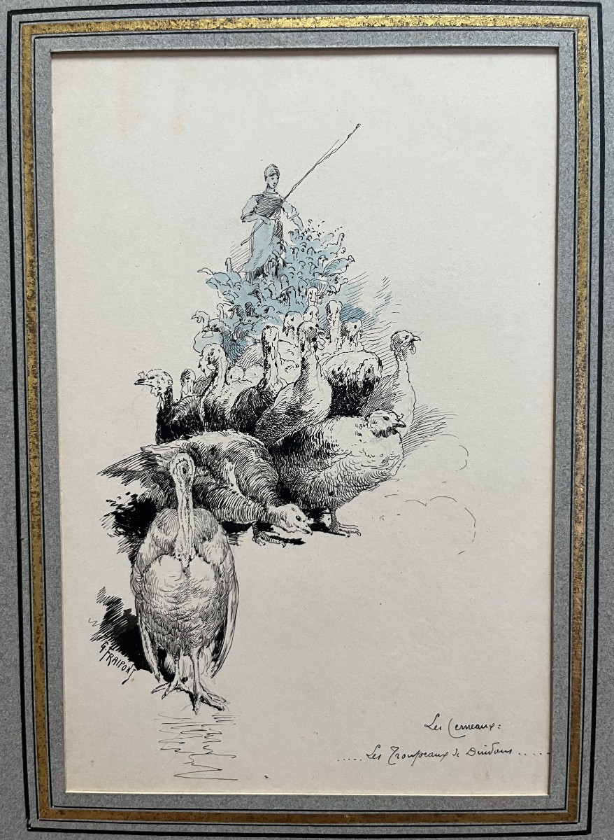 Gustave Fraipont (1849-1923) A Peasant Woman With Her Flock Of Turkeys, Drawing-photo-4