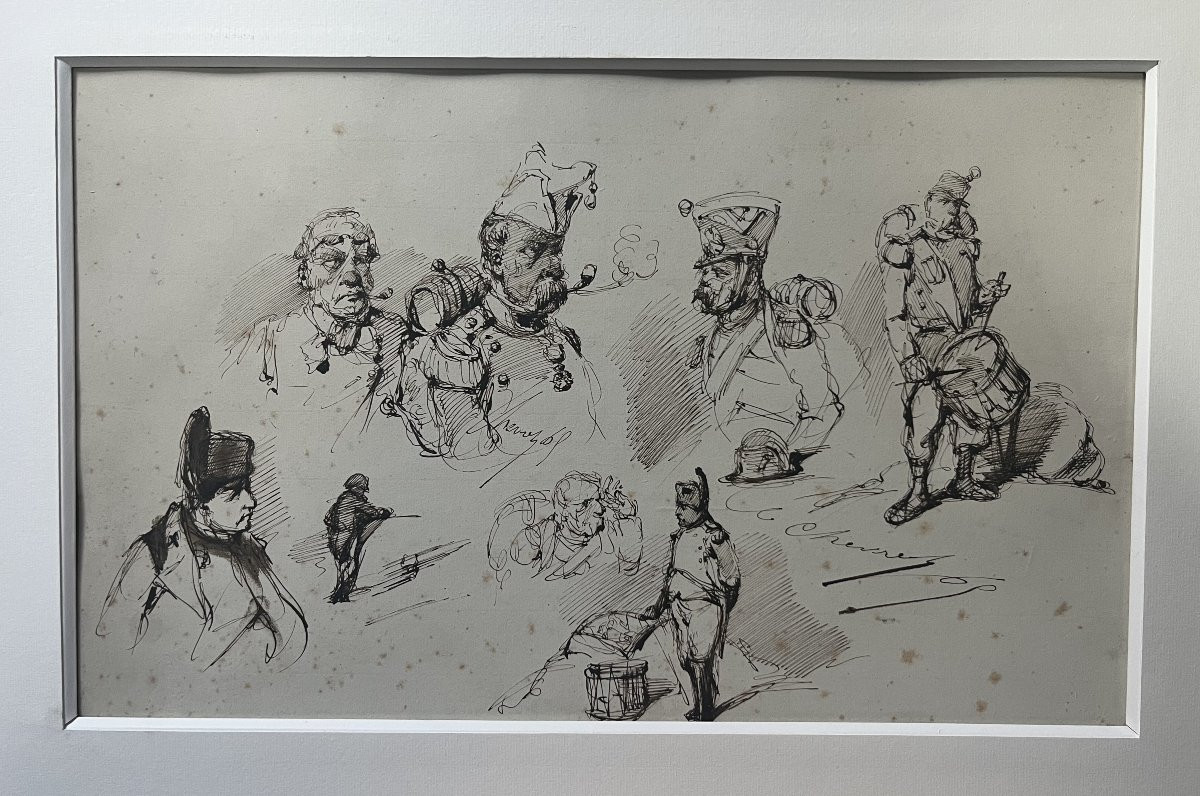 Edouard Chevret (1835-1864) Napoléon Et Ses Grognards, études à l'Encre-photo-4