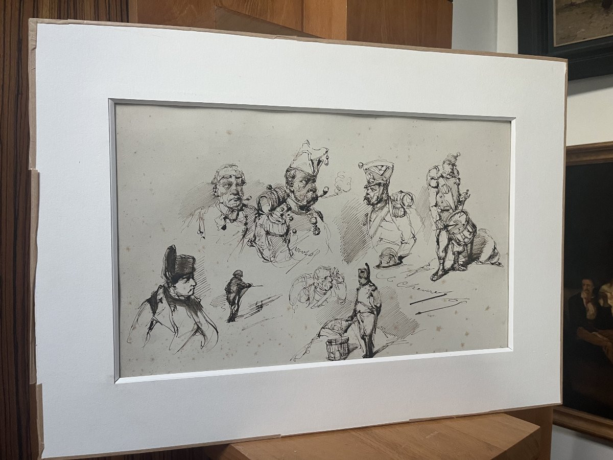 Edouard Chevret (1835-1864) Napoléon Et Ses Grognards, études à l'Encre-photo-5