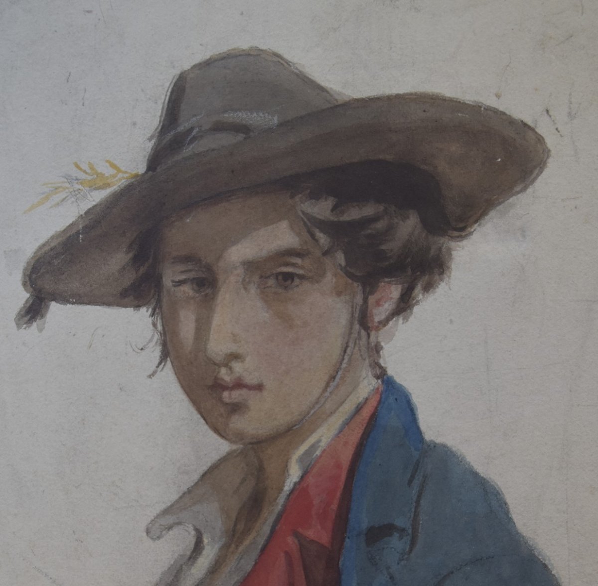 Attributed To Isidore Pils (1813-1875) Portrait Of Young Man, Watercolor-photo-3