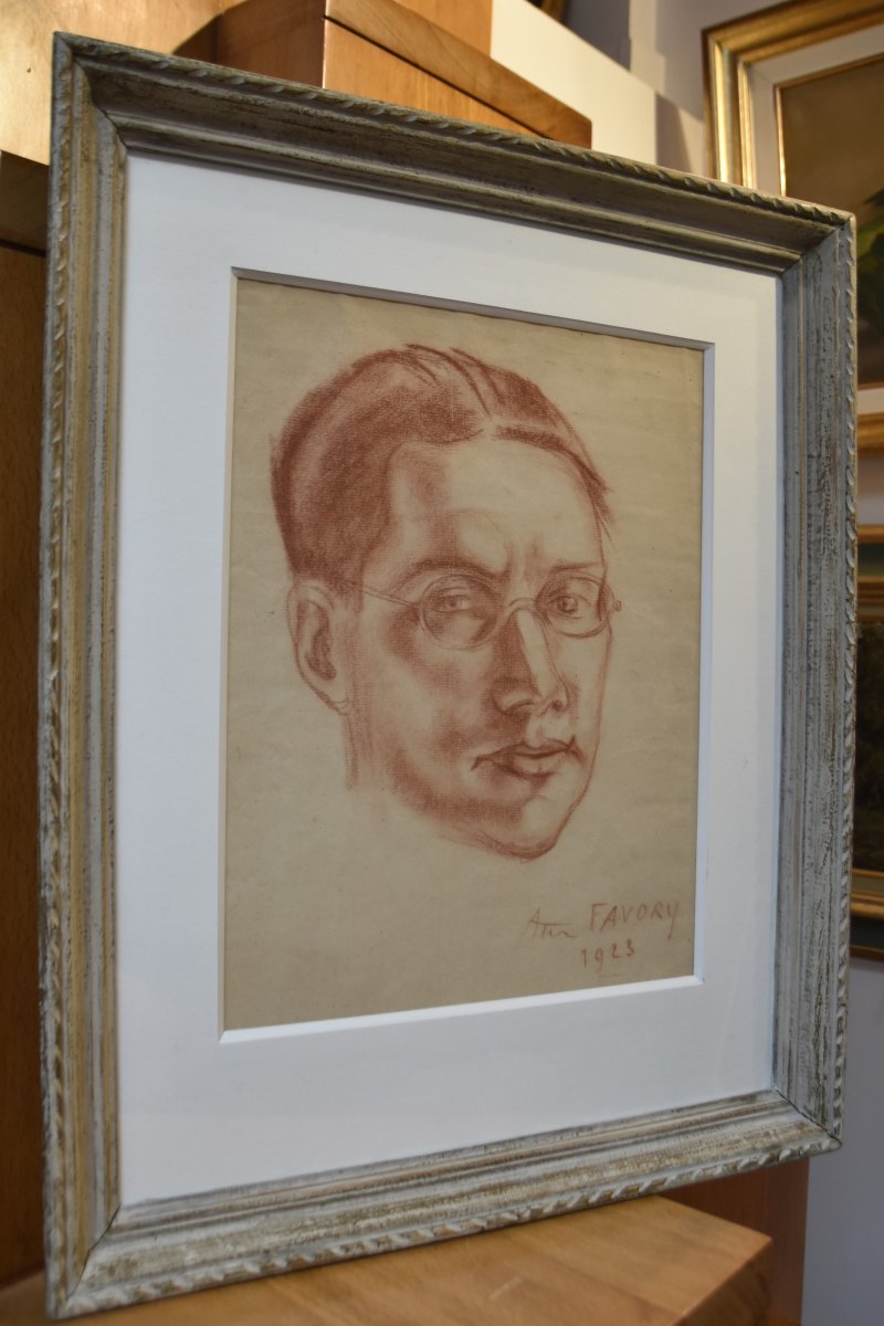 André Favory (1889-1937) Portrait Du Poète Jacques Portail, 1923, Sanguine-photo-3