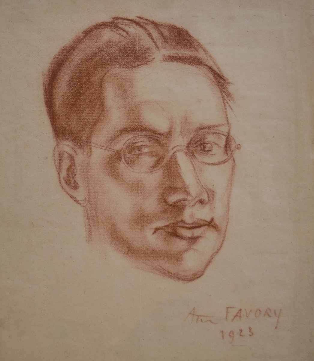 André Favory (1889-1937) Portrait Du Poète Jacques Portail, 1923, Sanguine