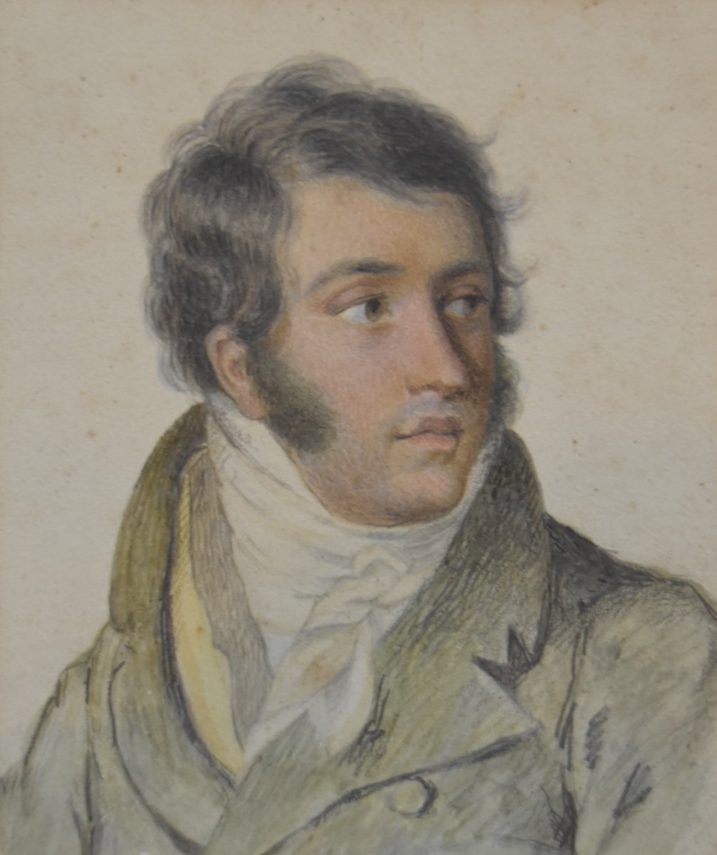 French School Circa 1820, Portrait Of Young Man, Drawing