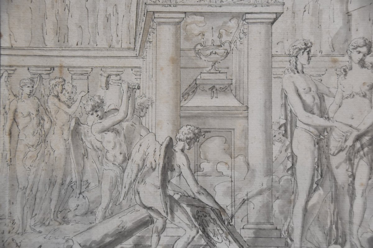 Louis-félix De La Rue (1730-1777)  A Mythological Scene, Drawing Dated 1776-photo-1