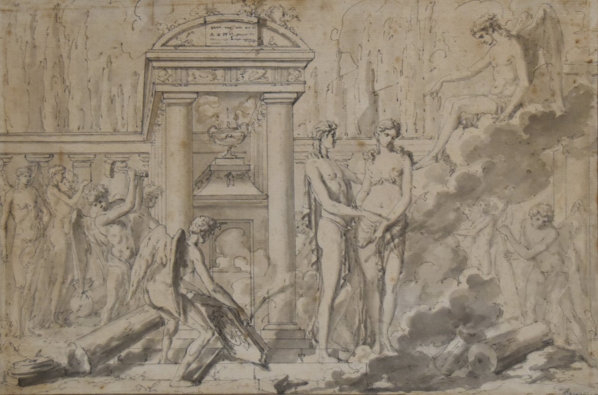 Louis-félix De La Rue (1730-1777)  A Mythological Scene, Drawing Dated 1776-photo-4