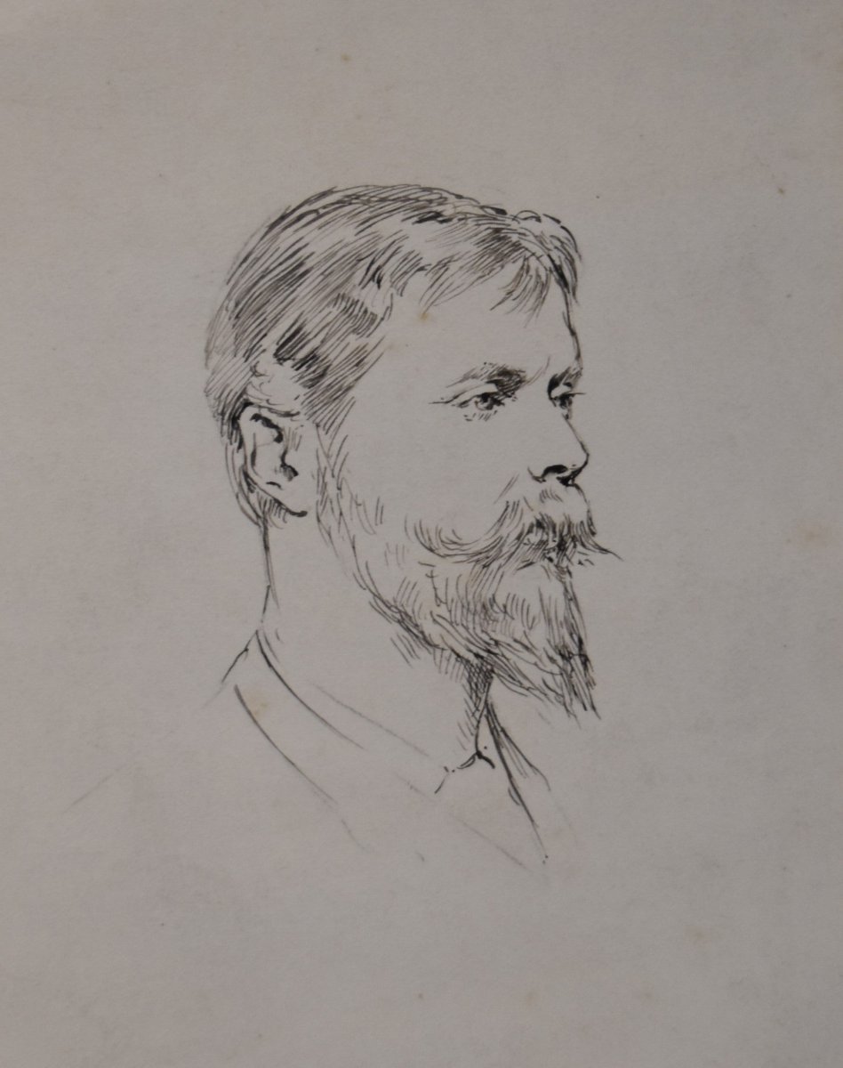 Theodore Blake Wirgman (1848-1925) Portrait Of Ernest Albert Waterlow, Pen Drawing