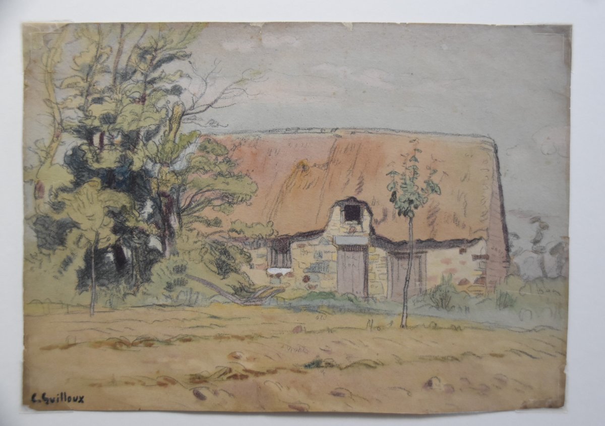 Charles-victor Guilloux (1866-1946) A Thatched Cottage, Watercolor-photo-4