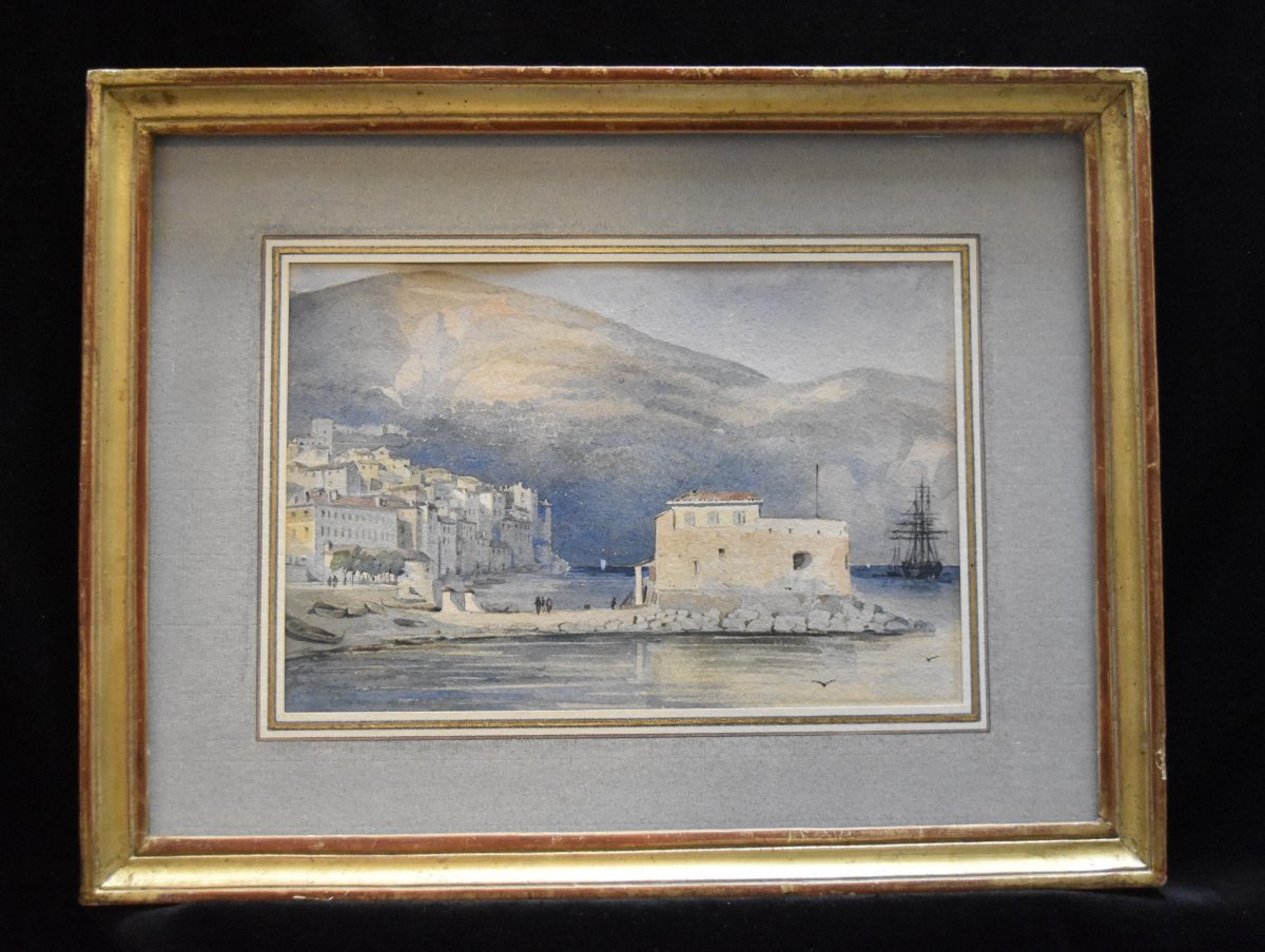 French School Of The XIXth Century, Villefranche Sur Mer, Watercolor-photo-2
