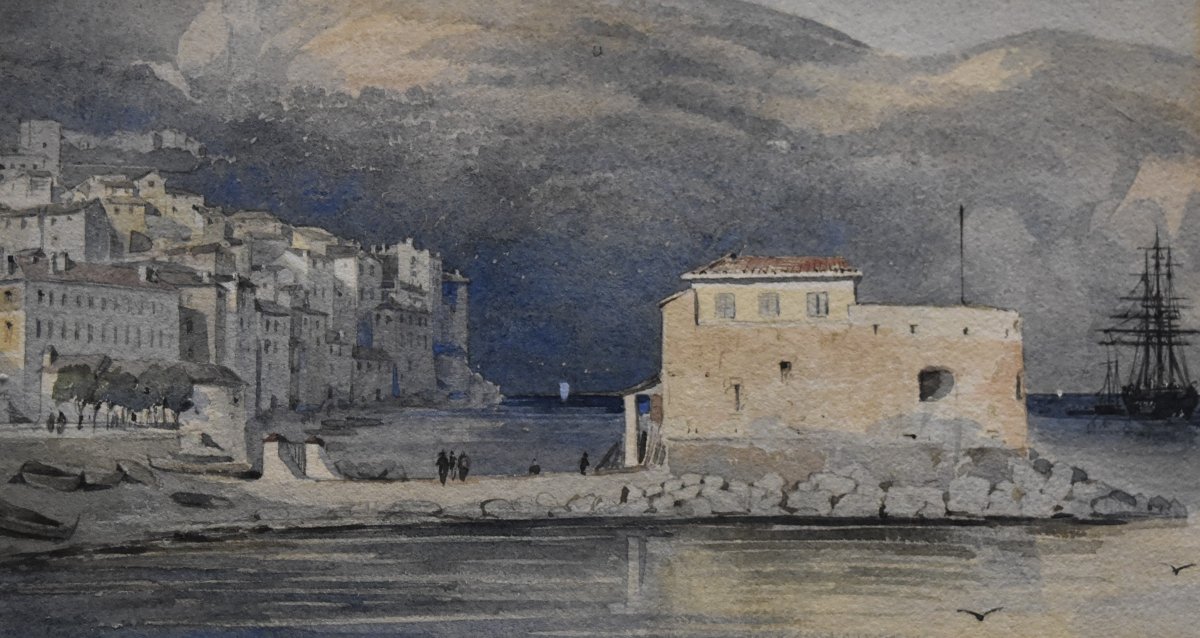 French School Of The XIXth Century, Villefranche Sur Mer, Watercolor-photo-4