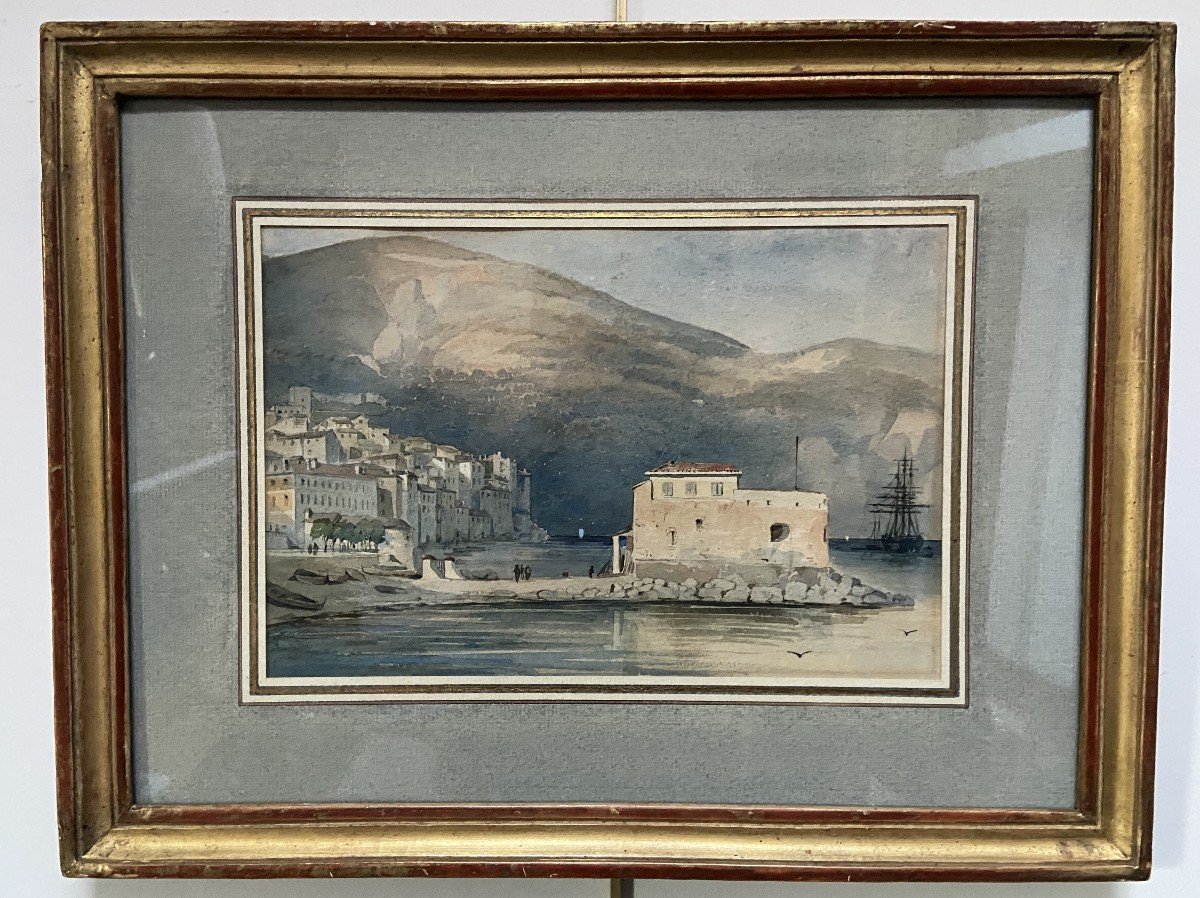 Ecole Française Du XIX° Siècle, Villefranche Sur Mer, Aquarelle-photo-3