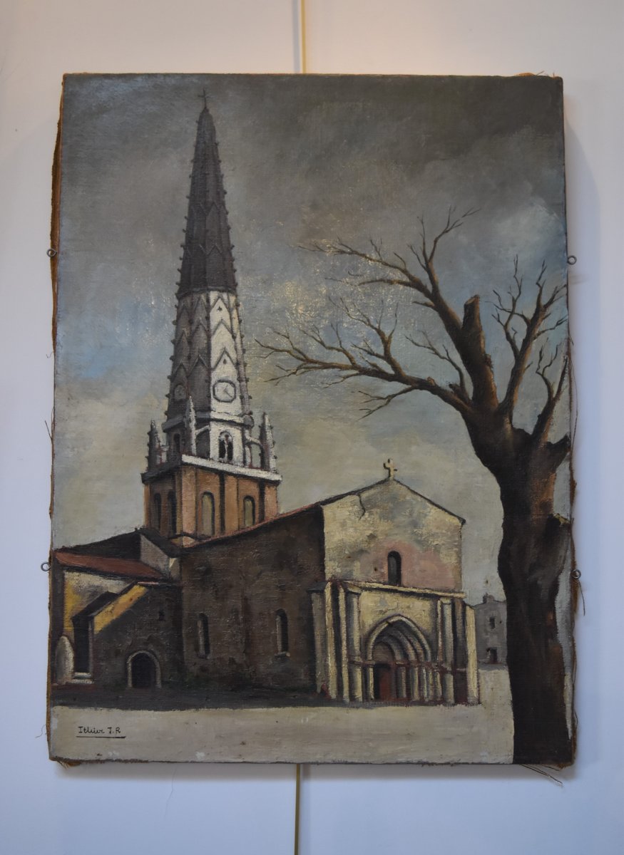 Jean Robert Ithier (1904-1977) Ars En Ré, Vue de l'église, Huile sur Toile signée-photo-4