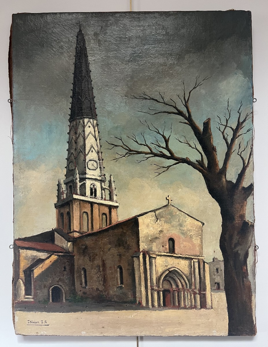 Jean Robert Ithier (1904-1977) Ars En Ré, View Of The Church, Oil On Canvas Signed-photo-3