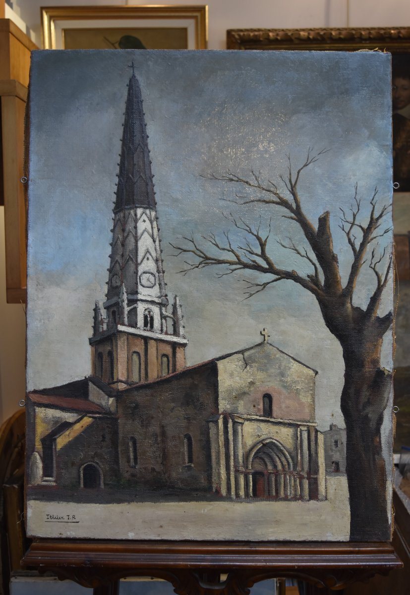 Jean Robert Ithier (1904-1977) Ars En Ré, Vue de l'église, Huile sur Toile signée-photo-1