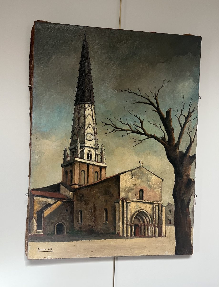 Jean Robert Ithier (1904-1977) Ars En Ré, View Of The Church, Oil On Canvas Signed-photo-1