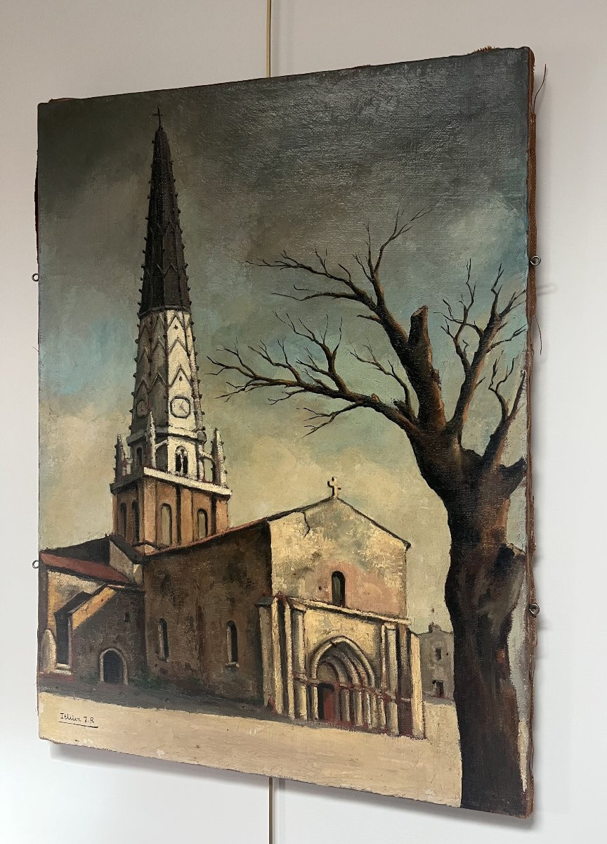 Jean Robert Ithier (1904-1977) Ars En Ré, View Of The Church, Oil On Canvas Signed-photo-2