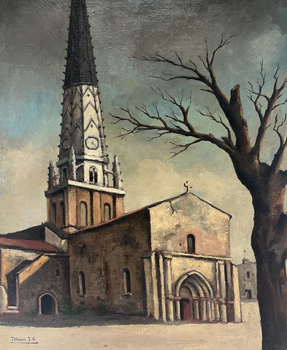 Jean Robert Ithier (1904-1977) Ars En Ré, View Of The Church, Oil On Canvas Signed-photo-4
